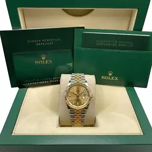 Montre Rolex Datejust 36 mm 126233 or jaune 18 carats cadran champagne B&P 2023 - Photo 1 sur 6