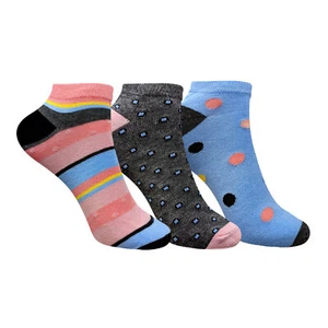 3 Pairs Ladies Bamboo Trainer Socks Spots Pink & Grey Sustainable Eco UK 4-8 - Picture 1 of 9