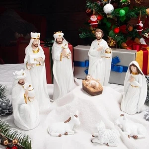 NIB Christmas Nativity Set 7.5" Collectible Religious Decoration 9 pieces white - Picture 1 of 3