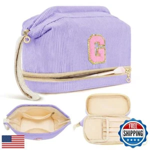 Initial Travel Makeup Bag for Women, Personalized Gift Large Double Layer Mak - Picture 1 of 5