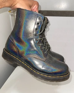 Dr. Doc Martens Vegan 1460 PASCAL Prism Iridescent Grey Ankle Combat Boots 10 - Picture 1 of 24