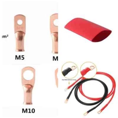 Adhesive Heat Shrink Tube6 AWG Copper Cable Lug Ends Terminal Ring Connectors + - Image 1 of 4