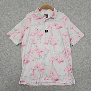 Deolax Golf Poloshirt Herren M Weiß W Rosa Flamingo Print Kurzarm Tropical - Bild 1 von 11