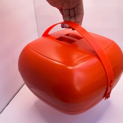 Vintage Orange Nesting Picnic Set Plates Cups Silverware Bowls Salt Pepper MCM - Image 1 of 4