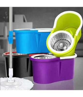 TRADESHOP Secchio Rotante Mocio Roto Mop Cestello In Metallo Microfibra Lava Pavimenti
