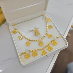 3 piezas Chapado en Oro 21K Moneda Collar Dije Pulsera Anillo Diseño de Lujo atemporal - Imagen 1 de 2
