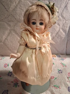 Vintage 7" All Bisque Doll In Wonderful Ensemble Blue Glass Eyes  👀 - Image 1 of 4