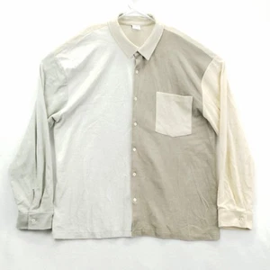 Zara Shirt Mens XL Colorblock Beige White Terry Cloth Towel Long Sleeve - Picture 1 of 9