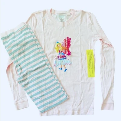NWT Girls Pink and Gray Long-Sleeve/Pants w/ Fairy Print PJ Set Size 14 - Image 1 of 4