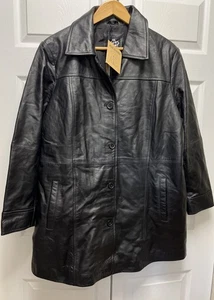 Klassischer schwarzer Damenmantel Echtleder 3/4 Länge Knopf 3XL Kandis - Bild 1 von 13