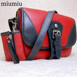 Miu Miu Shoulder Bag Pochette Crossbody Leather Red Black F/S Used 41712 - Picture 1 of 17