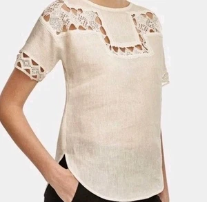 Ann Taylor Spitze Leinen Elfenbein T-Shirt Top Bluse XS Small Top Neu Selten Maße. - Bild 1 von 7
