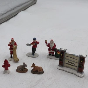 Vintage Lemax Unbranded Christmas Village People Figurines Lot Of 7 Animals Sign - Picture 1 of 13
