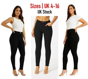 Ladies Skinny Jeans Womens High Waist Stretch Denim Trousers Black 4-16 UK NEW - Picture 1 of 7