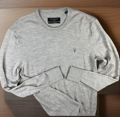 AllSaints Sweater Pullover Merino Wool Solid Long Sleeve Ramskull Men Sz L - Image 1 of 4