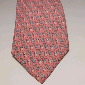 VINEYARD VINES Silk Neck Tie 3" Pink Lemonade Wedge Umbrella Summer Made In USA  - Picture 1 of 6