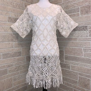 X•E•S-NY Sz Medium Crocheted White Cream 20’s Flapper Dress Costume Stretch - Picture 1 of 6