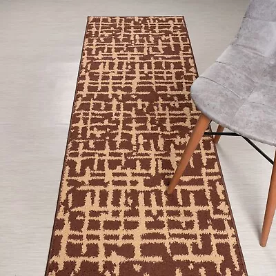 Custom Length Stair Hallway Runner Rug Non Slip Backing, Scandinavian Brown - Image 1 of 4