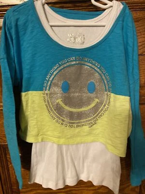 Девочек справедливости блестящий улыбка смайлик лицо укороченный верх и прилагается белый Майка размер 7  - Изображение 1 из 4