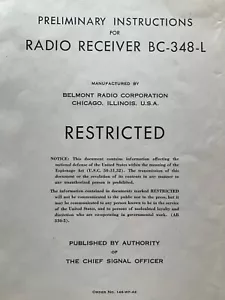 Vorläufige Anleitung/Handbuch: Belmont Radio Corporation Empfänger BC-348-L - Bild 1 von 6