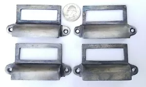 4 Antique Pewter brass Card File Cabinet Handle, File Label Holders 3-1/4"w. #Q3 - Bild 1 von 10