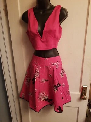 Falda caniche cintura ancha completa Bernardo talla 8P rosa con ramo floral y lazos Foto 1 de 4