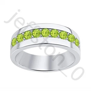 0.45 Ctw Lab Created Peridot 14K White Gold Over Wedding Band Men's Ring - Picture 1 of 5
