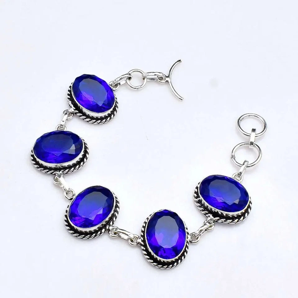 Tanzanite Gemstone Silver Plated Bracelet Jewelry 25 Gms Birthday Christmas - Image 1 of 1