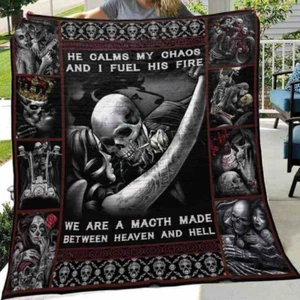 Skull Husband And Wife Fleece Blanket. - Picture 1 of 3