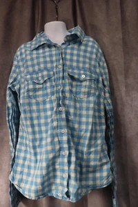 Aeropostale Youth Girls Blue Check Long Sleeve Button Up Shirt Size Small - Picture 1 of 4