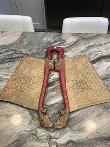 Antique Large Pair Rattan / Wood Fans Carved Dragon Handle - Picture 1 of 14