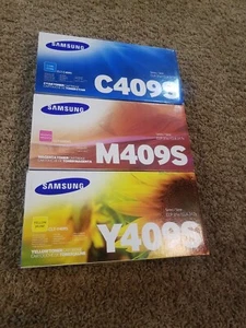 New 3PK Genuine Samsung Laser Toner Catridges CLT-C409S, CLT-M409S, CLT-Y409S - Photo 1/2