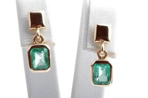 Smaragd Ohrringe Ohrhänger 1,53ct 750 18K Gelb Gold Länge 1,7cm Kolumbien neu  - Bild 1 von 5