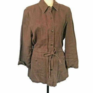Units 100% LINEN Jacket Brown Large EUC Safari Military - Picture 1 of 5