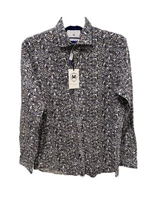 RON TOMSON Paisley Print Linen Button down Shirt 2XL Brown/Navy NWT - Picture 1 of 9