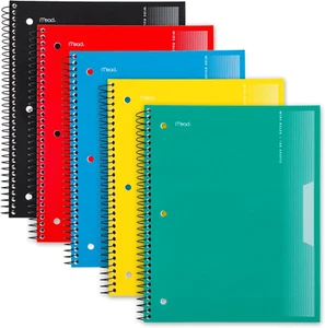 1-Subject Spiral Notebooks (5 Pack) - Plastic Cover, Wide Ruled, 8" x 10" - Picture 1 of 7
