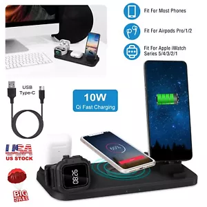 6 In 1 Wireless Charger 10W Fast Charging Station Fit for iPhone Watch Galaxy - Picture 1 of 12