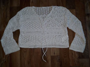 Pull&Bear Pullover Häkel Strick transparent Schnürung Beige Gr. L - Bild 1 von 4