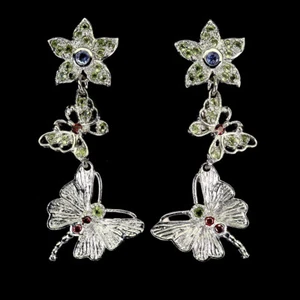 925 Sterling Silber Ohrringe Blau Tansanit Peridot Edelstein Butterfly Schmuck - Bild 1 von 13