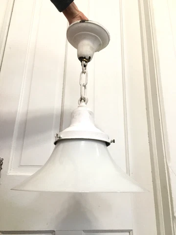 Vtg Antique 1920s 1910s Big Art Deco Hanging Chandelier Milk Glass Light Fixture Cover