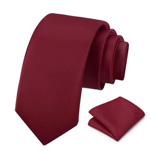 Men's Burgundy Tie Set Solid Pure Color 3.15" 8CM Classic Formal Plain Neckti... - Picture 1 of 7