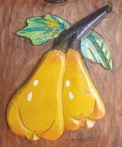 Alte Vintage handgeschnitzte Holztafel Birnen Obst Holzschnitzerei - Bild 1 von 12