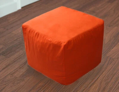 22" Square Large Indian Orange Plain Cotton Ottoman Pouf Cover Footstool Covers - Image 1 of 4