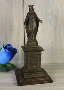 French Antique Saint Virgin Mary Statue Spelter Bronze Patina Religious 1800s - Picture 1 of 20