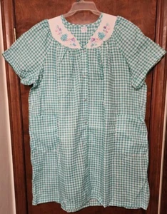 Abrigo/Vestido de Verano Talla 3XL Cambio Poli Algodón Cuadros Hecho en EE. UU. Yugo Bordado XXXL - Imagen 1 de 2