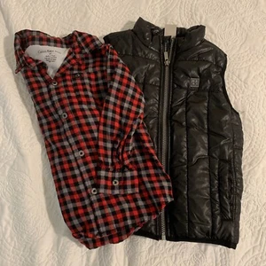 Calvin Klein Boys 4T Set Black puffer vest, Button Up Plaid Shirt Black, Red - Picture 1 of 11