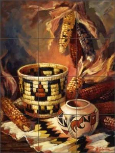 Southwest Tile Backsplash Ceramic Mural Johnston Native Corn Pot Art RW-MJA006 - Picture 1 of 5