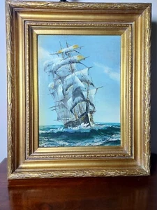 Cooper "Oil on Canvas" Framed Art Sailing Ship - Picture 1 of 3