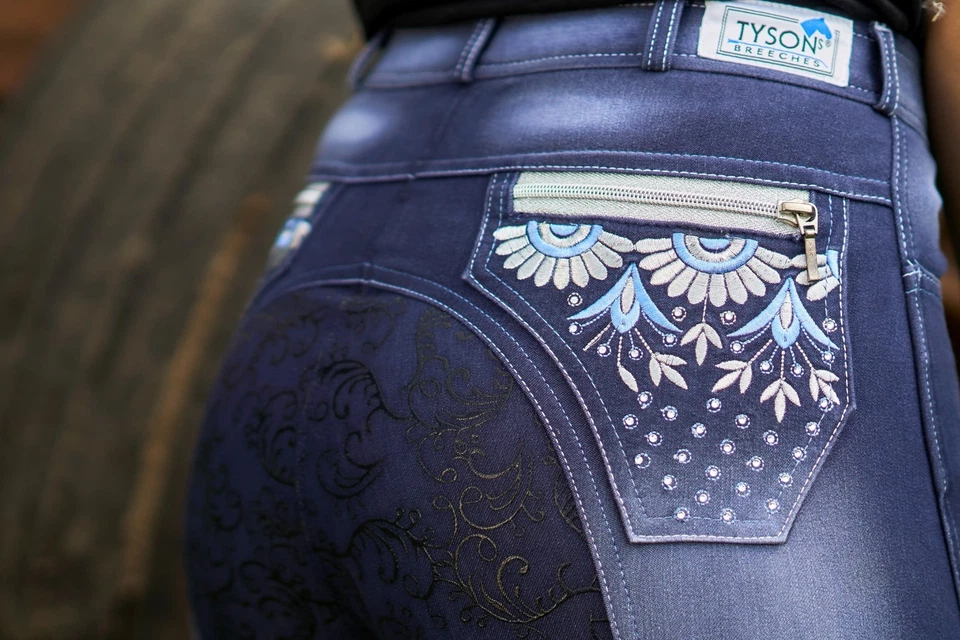 Reithose Jeans Salina Blau Voll Grip Silicon Strass 34 36 38 40 42 44 46 48 50 - Bild 1 von 4