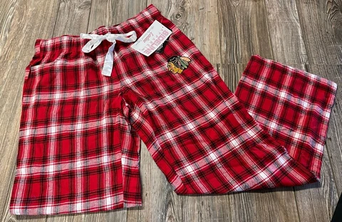 NWT Womens Chicago Blackhawks Cute Red Plaid Embroidered Pajama Pants Sz Small Cover